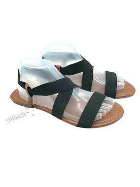 SandalUp Womens Sandals Strappy Fabric Stretch Black Size 7